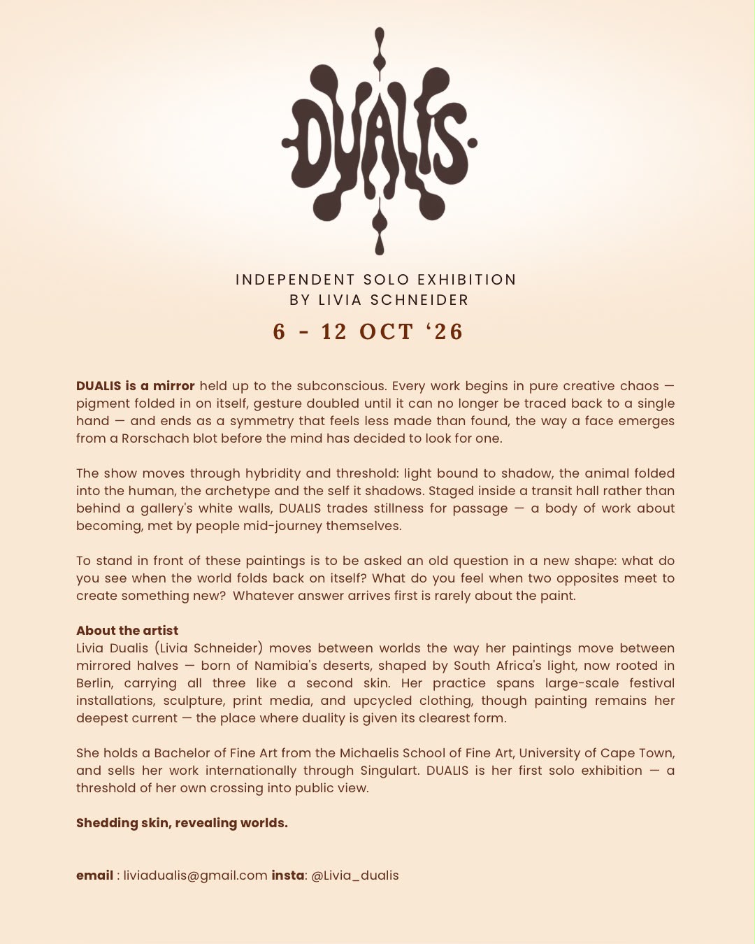 DUALIS exhibition statement and biography of artist Livia Schneider